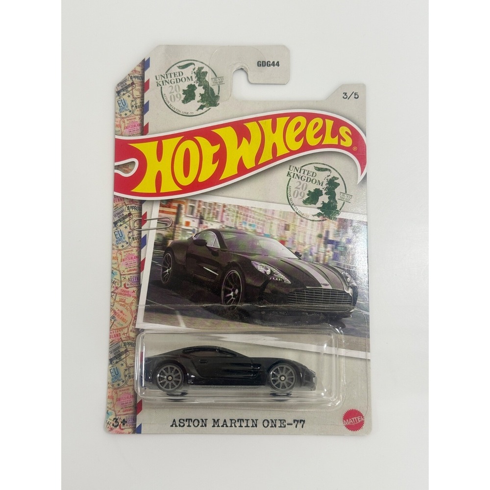 Rare Hot Wheels Aston Martin One-77 Black 10SP 3/5 UK Int. Card 1:64 Diecast NIP
